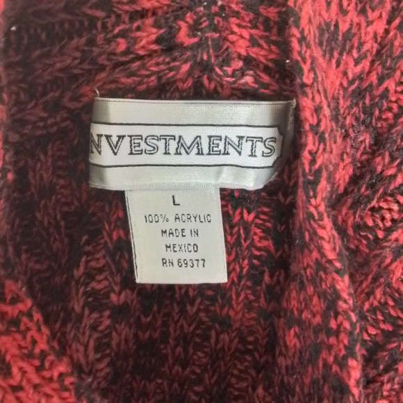 Investments Womens Sweater L Red Black Chunky Knit Mock Neck Relaxed Fit - Picture 8 of 13